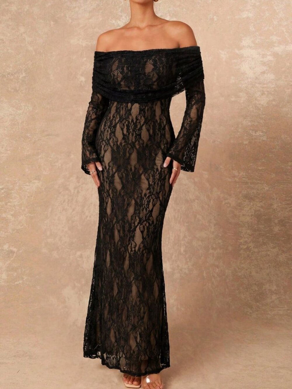 Black Elegant Women's Off The Shoulder Maxi Bodycon Dress